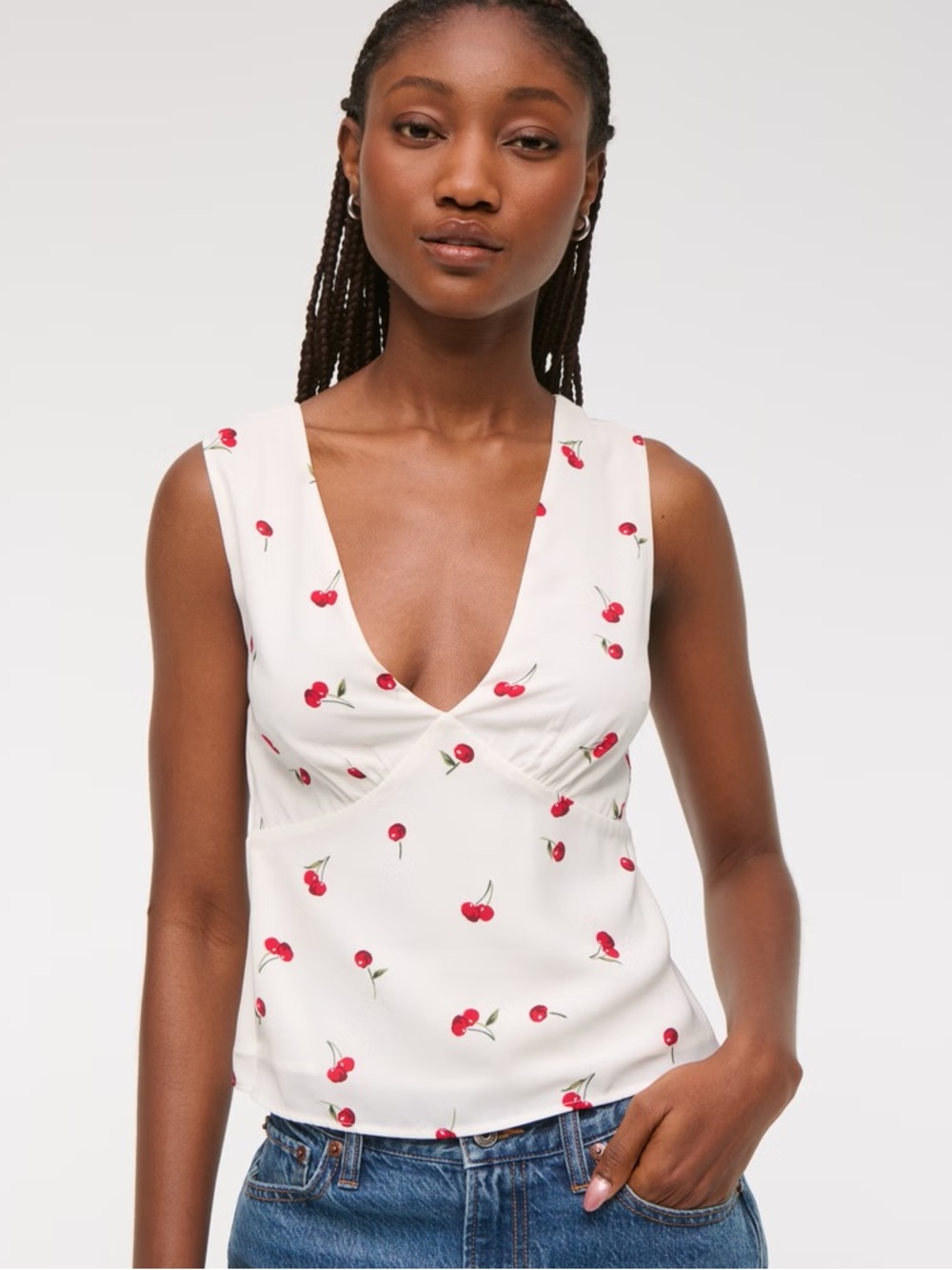 Abercrombie & Fitch Cherry Print V-Neck Blouse XS New without tags